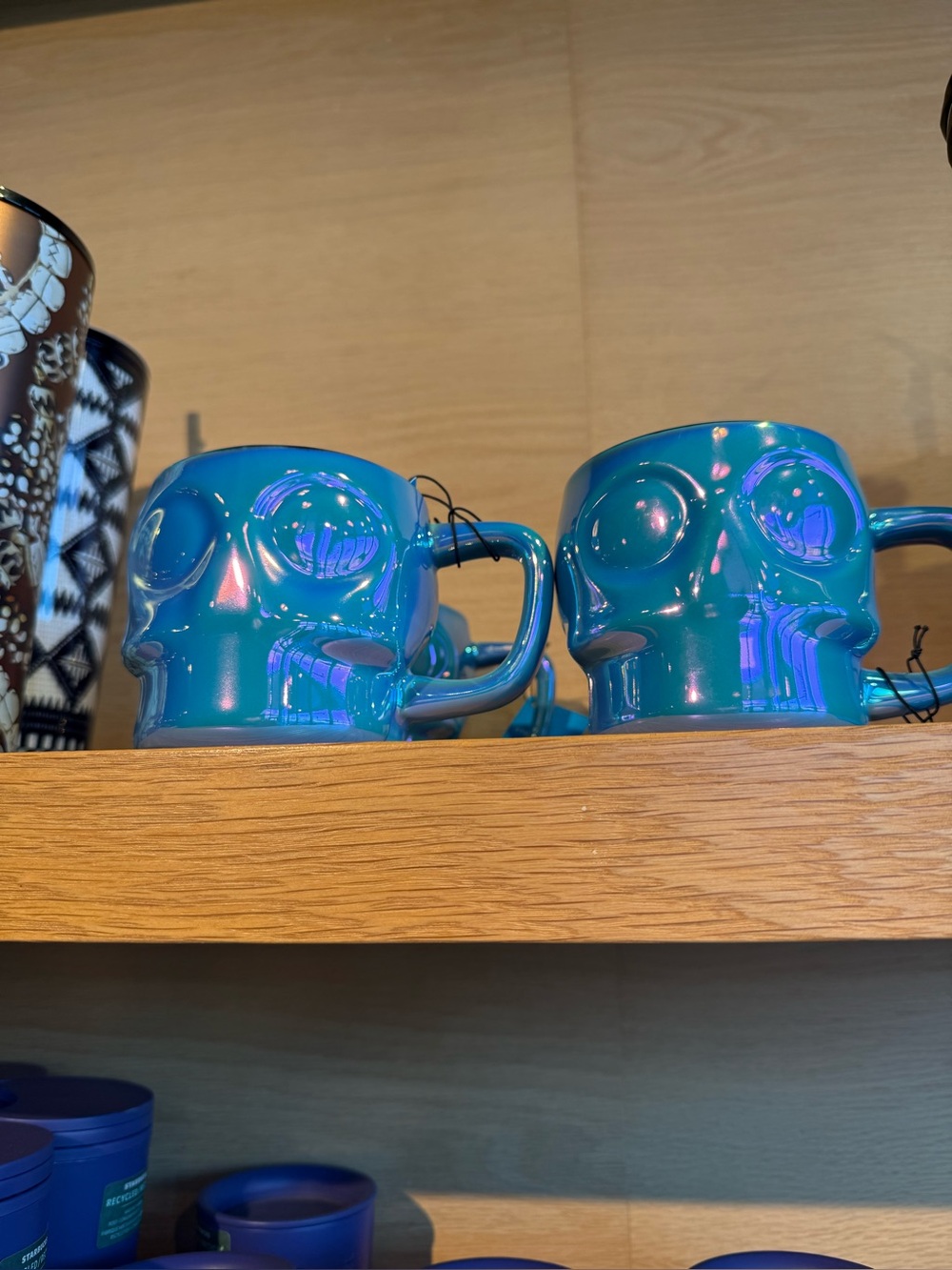NEW Starbucks 2025 Dia De Muertos Iridescent Skull Blue Ceramic Mug, 14oz